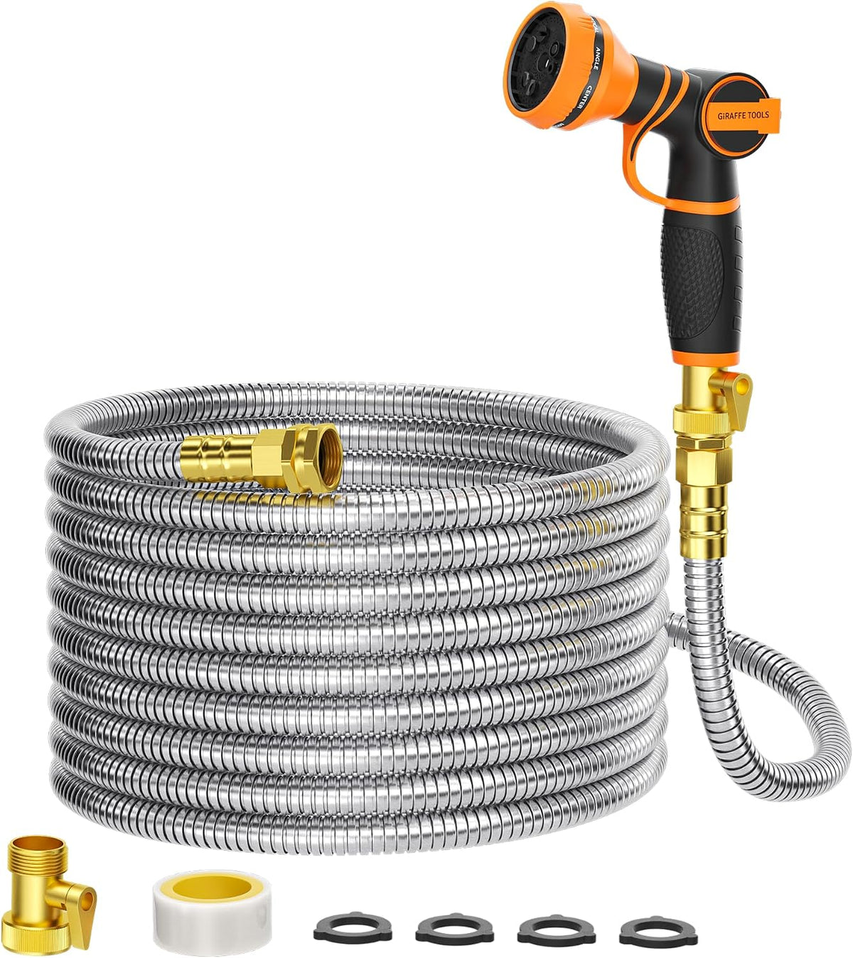 Garden Hose 50ft x 5/8", 304 Stainless Steel Metal Water Hose