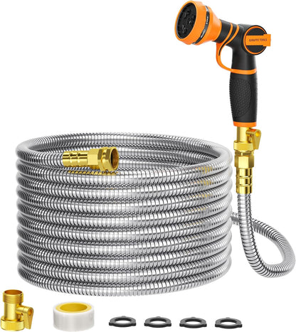 Garden Hose 50ft x 5/8", 304 Stainless Steel Metal Water Hose