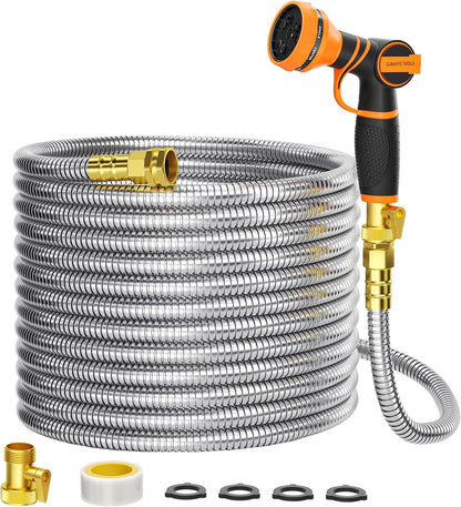 Garden Hose 50ft x 5/8", 304 Stainless Steel Metal Water Hose