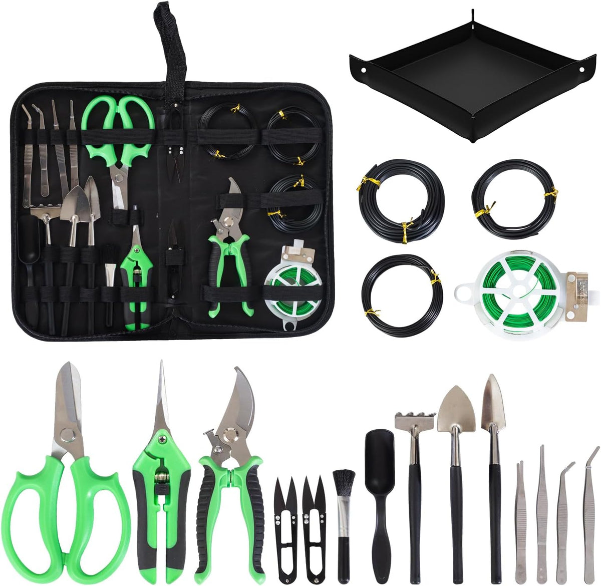 Bonsai Tools Kit 20 Pcs Garden Tools Set for Beginner, Gardening Gift for Women Men, Includes Bonsai Wire Kit, Plant Mat, Pruning Shears, Bonsai Scissors, Succulent Tools in Leather Storage Bag