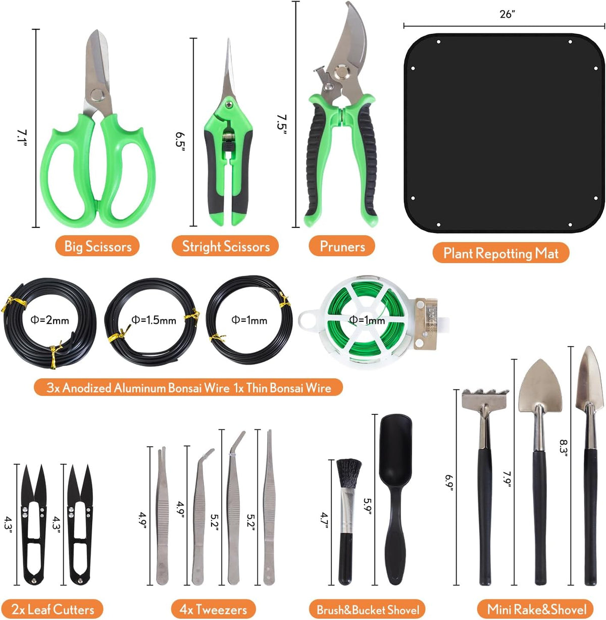 Bonsai Tools Kit 20 Pcs Garden Tools Set for Beginner, Gardening Gift for Women Men, Includes Bonsai Wire Kit, Plant Mat, Pruning Shears, Bonsai Scissors, Succulent Tools in Leather Storage Bag