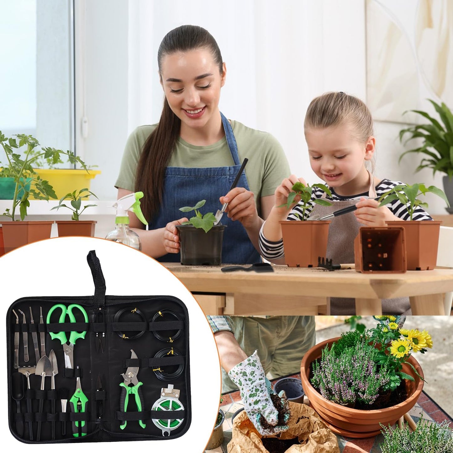 Bonsai Tools Kit 20 Pcs Garden Tools Set for Beginner, Gardening Gift for Women Men, Includes Bonsai Wire Kit, Plant Mat, Pruning Shears, Bonsai Scissors, Succulent Tools in Leather Storage Bag