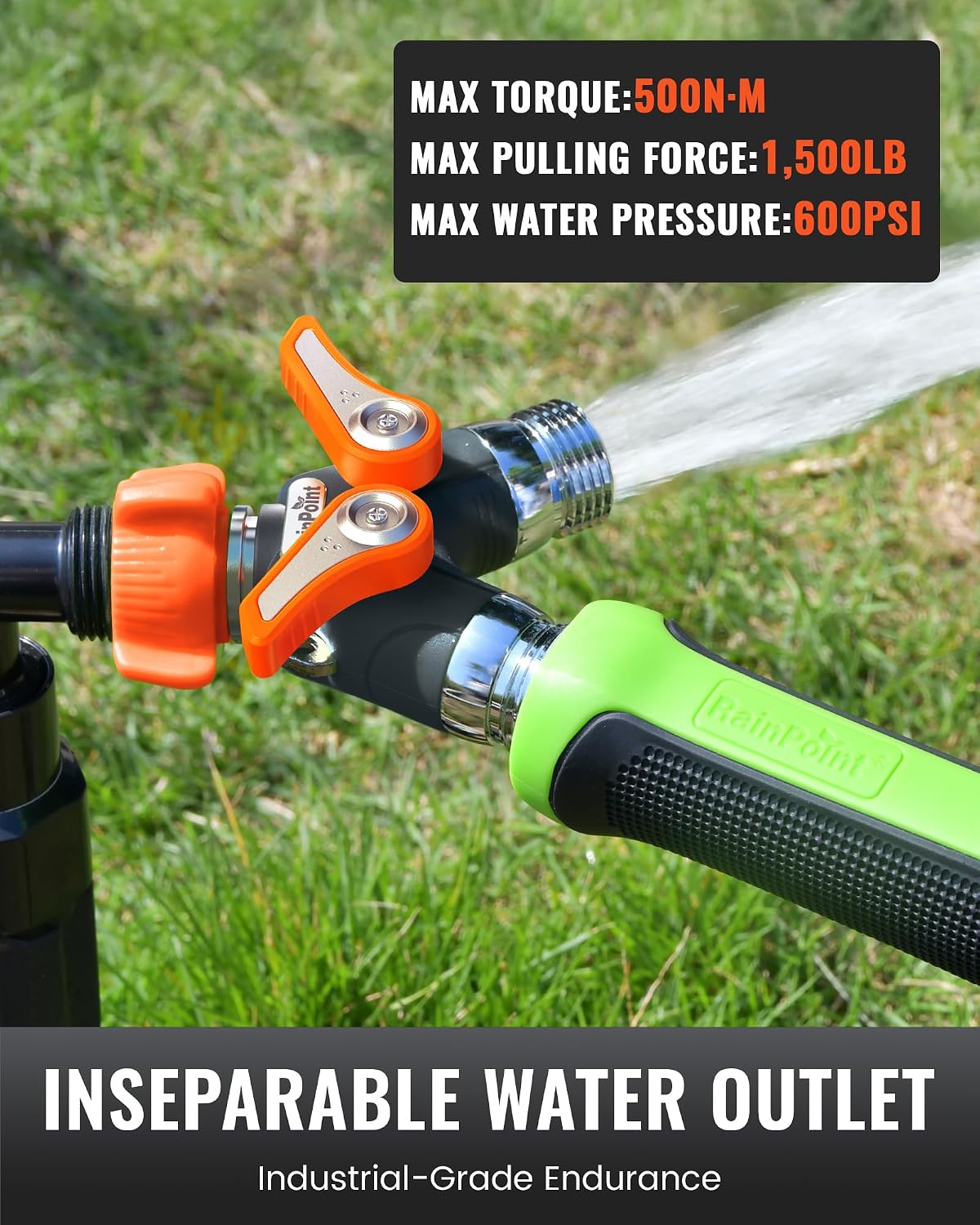 Garden Hose Splitter, 2 Way Heavy Duty Water Hose Y Spigot Splitter with Shutoff Valves, 100% Metal Body Outdoor Faucet Splitter, 1.9" Extra Long Metal Handle (1, Deep Green)