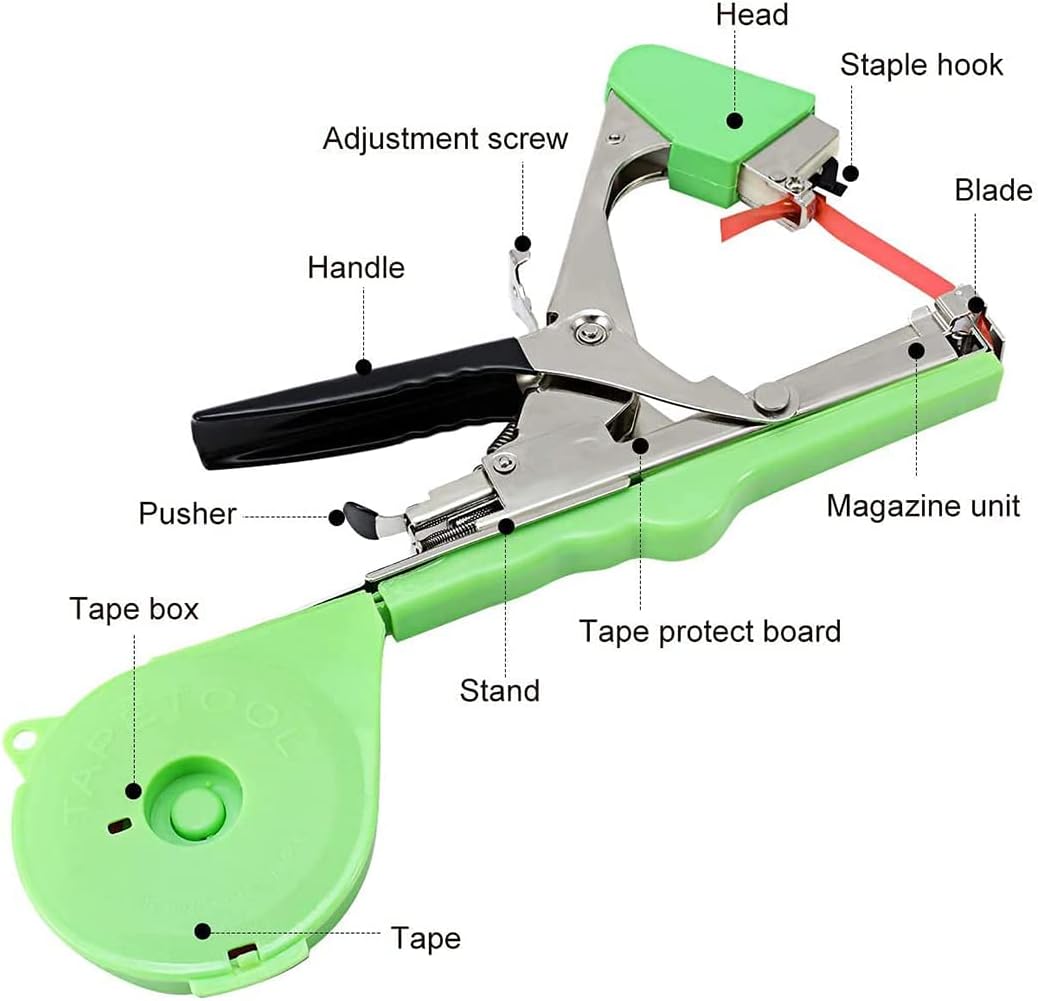 Plant Tying Machine,Plant Vine Tying Machine Tool with 10000pcs Staples 20 Rolls Tape Plant Tape Gun for Grapes,Raspberries,Tomatoes,and Vining Vegetables Tying Tool （Black）