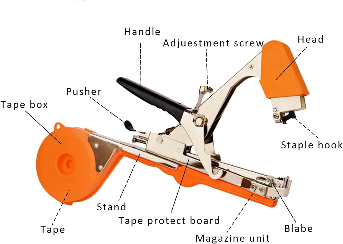 Plant Tying Machine,Plant Vine Tying Machine Tool with 10000pcs Staples 20 Rolls Tape Plant Tape Gun for Grapes,Raspberries,Tomatoes,and Vining Vegetables Tying Tool （Black）