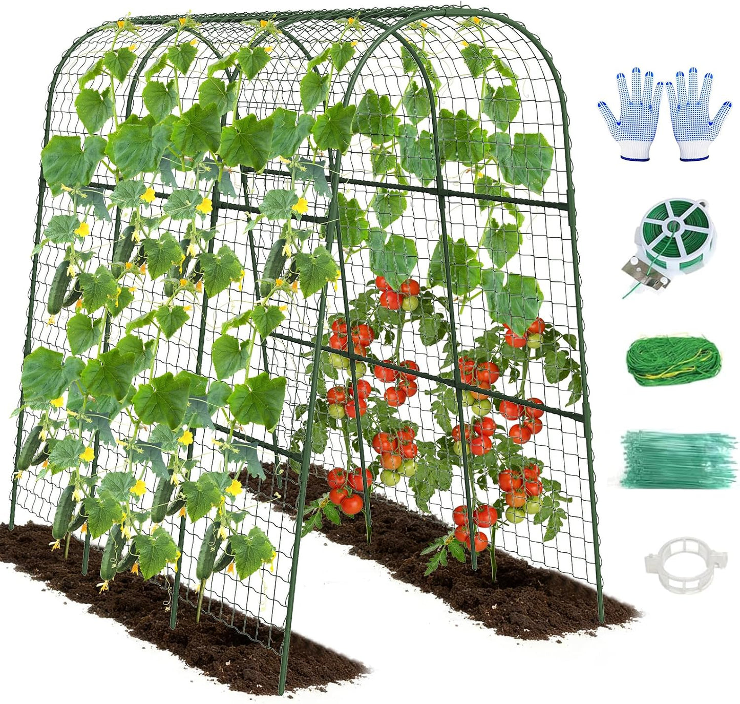 Cucumber Trellis, Metal Garden Arch Trellis for Raised Bed, 48 x 48inch U-Shape Garden Trellis for Climbing Plants Outdoor, Vegetables Fruit Plant Support with Netting, Gardening Supplies (Green)