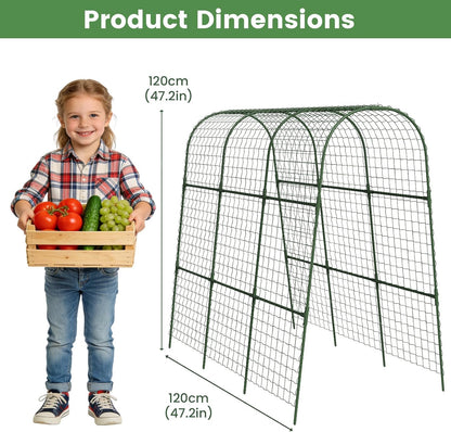 Cucumber Trellis, Metal Garden Arch Trellis for Raised Bed, 48 x 48inch U-Shape Garden Trellis for Climbing Plants Outdoor, Vegetables Fruit Plant Support with Netting, Gardening Supplies (Green)