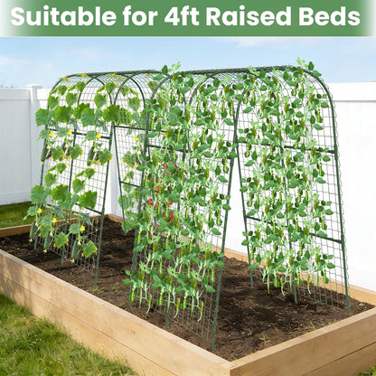 Cucumber Trellis, Metal Garden Arch Trellis for Raised Bed, 48 x 48inch U-Shape Garden Trellis for Climbing Plants Outdoor, Vegetables Fruit Plant Support with Netting, Gardening Supplies (Green)