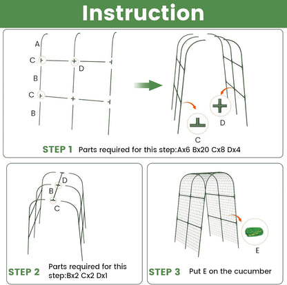 Cucumber Trellis, Metal Garden Arch Trellis for Raised Bed, 48 x 48inch U-Shape Garden Trellis for Climbing Plants Outdoor, Vegetables Fruit Plant Support with Netting, Gardening Supplies (Green)