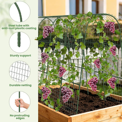 Cucumber Trellis, Metal Garden Arch Trellis for Raised Bed, 48 x 48inch U-Shape Garden Trellis for Climbing Plants Outdoor, Vegetables Fruit Plant Support with Netting, Gardening Supplies (Green)