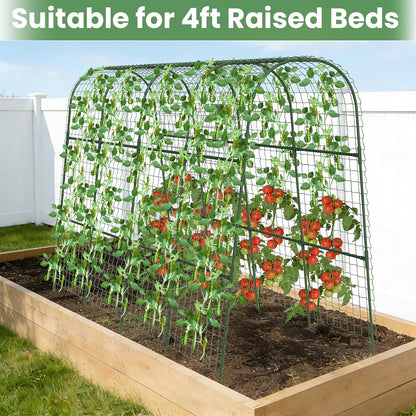 Cucumber Trellis, Metal Garden Arch Trellis for Raised Bed, 48 x 48inch U-Shape Garden Trellis for Climbing Plants Outdoor, Vegetables Fruit Plant Support with Netting, Gardening Supplies (Green)