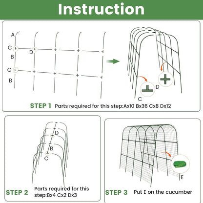 Cucumber Trellis, Metal Garden Arch Trellis for Raised Bed, 48 x 48inch U-Shape Garden Trellis for Climbing Plants Outdoor, Vegetables Fruit Plant Support with Netting, Gardening Supplies (Green)