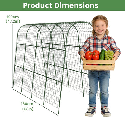 Cucumber Trellis, Metal Garden Arch Trellis for Raised Bed, 48 x 48inch U-Shape Garden Trellis for Climbing Plants Outdoor, Vegetables Fruit Plant Support with Netting, Gardening Supplies (Green)