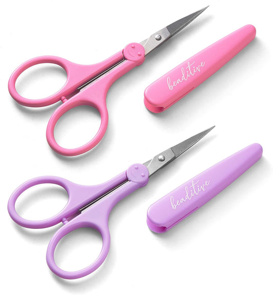 High Precision Detail Scissors Set (2-Pc) Sharp, Fine Tips | Paper Cutting, Scrapbooking, Sewing, Crafting | Stainless Steel | Protective Cover (Pastel)