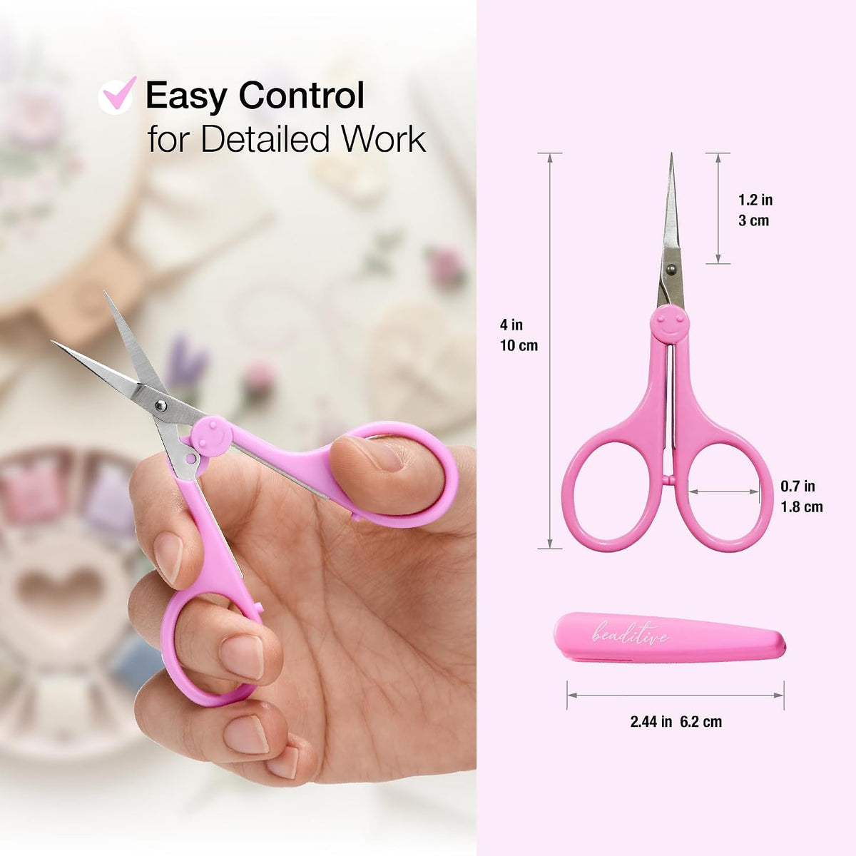 High Precision Detail Scissors Set (2-Pc) Sharp, Fine Tips | Paper Cutting, Scrapbooking, Sewing, Crafting | Stainless Steel | Protective Cover (Pastel)