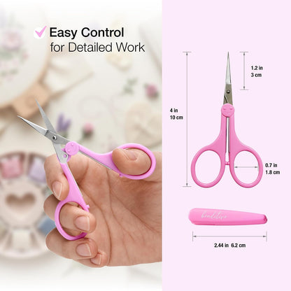 High Precision Detail Scissors Set (2-Pc) Sharp, Fine Tips | Paper Cutting, Scrapbooking, Sewing, Crafting | Stainless Steel | Protective Cover (Pastel)