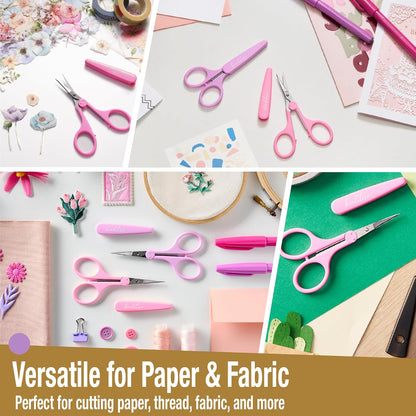 High Precision Detail Scissors Set (2-Pc) Sharp, Fine Tips | Paper Cutting, Scrapbooking, Sewing, Crafting | Stainless Steel | Protective Cover (Pastel)