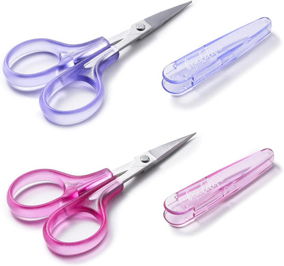 High Precision Detail Scissors Set (2-Pc) Sharp, Fine Tips | Paper Cutting, Scrapbooking, Sewing, Crafting | Stainless Steel | Protective Cover (Pastel)