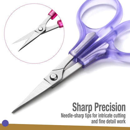 High Precision Detail Scissors Set (2-Pc) Sharp, Fine Tips | Paper Cutting, Scrapbooking, Sewing, Crafting | Stainless Steel | Protective Cover (Pastel)