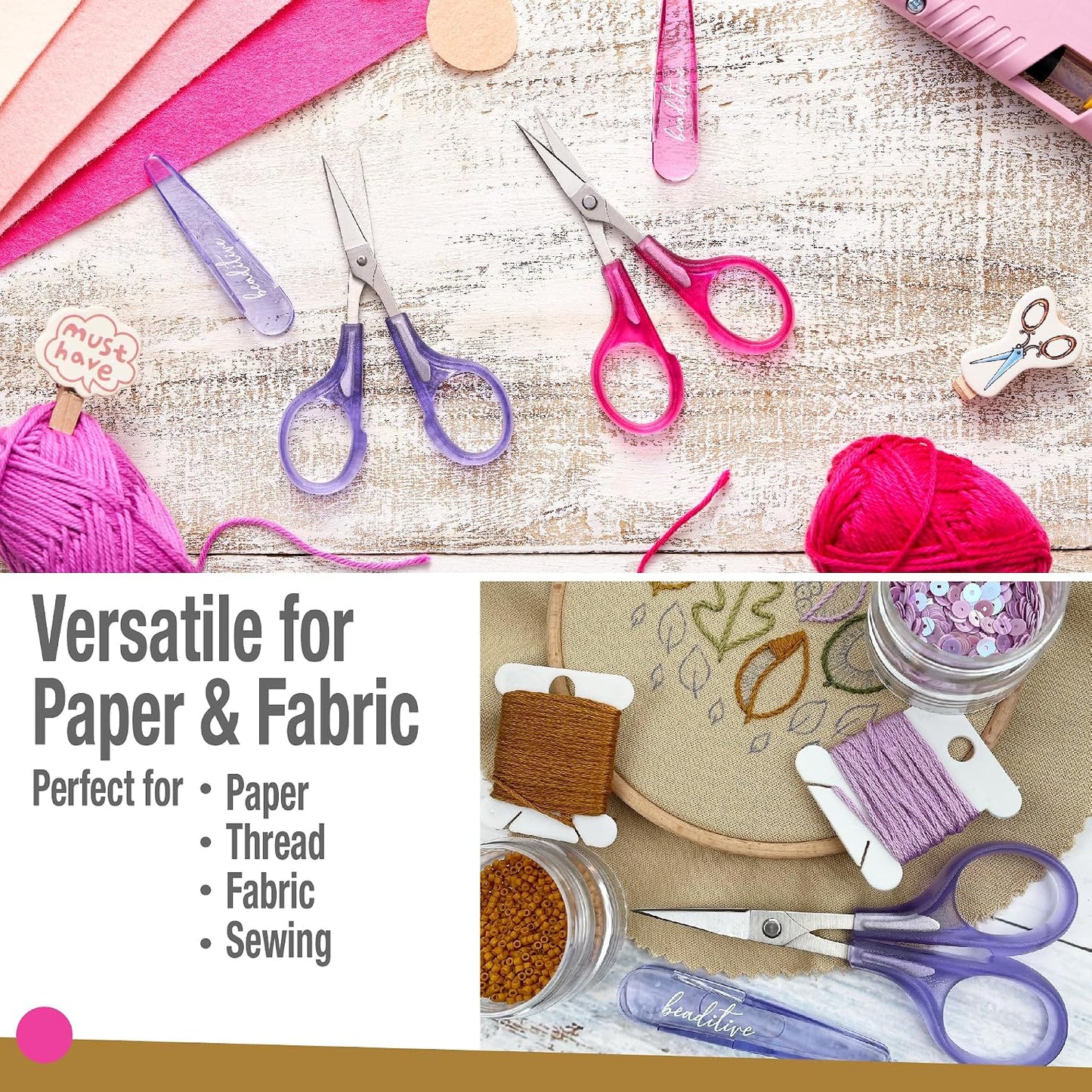 High Precision Detail Scissors Set (2-Pc) Sharp, Fine Tips | Paper Cutting, Scrapbooking, Sewing, Crafting | Stainless Steel | Protective Cover (Pastel)