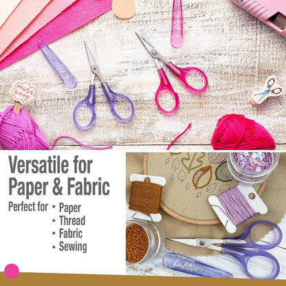 High Precision Detail Scissors Set (2-Pc) Sharp, Fine Tips | Paper Cutting, Scrapbooking, Sewing, Crafting | Stainless Steel | Protective Cover (Pastel)