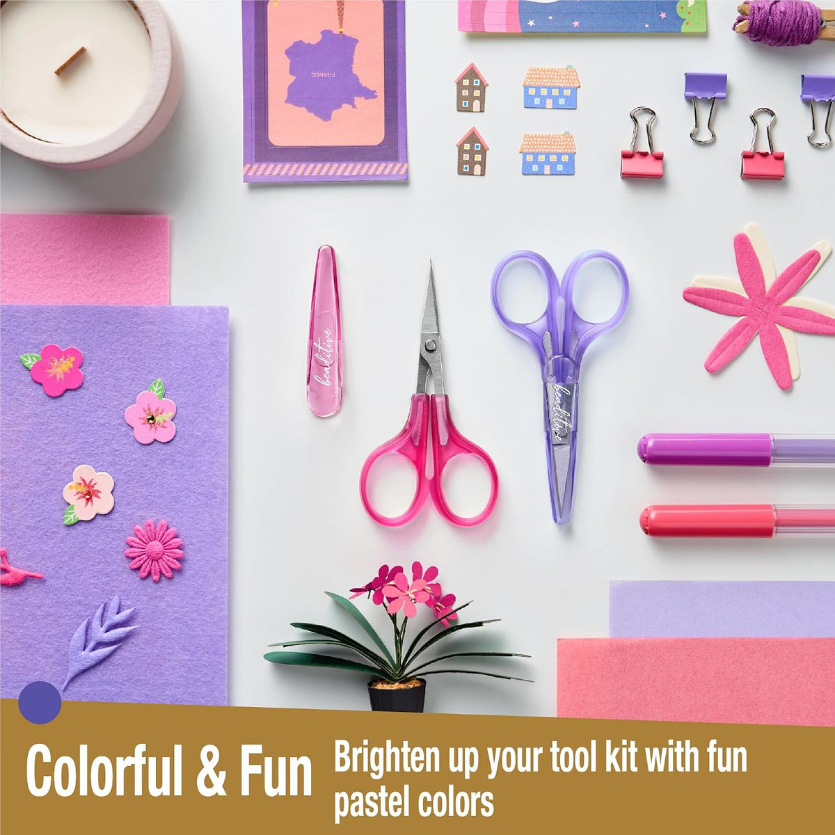 High Precision Detail Scissors Set (2-Pc) Sharp, Fine Tips | Paper Cutting, Scrapbooking, Sewing, Crafting | Stainless Steel | Protective Cover (Pastel)