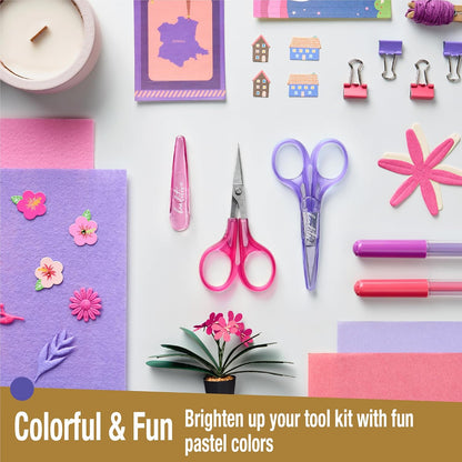 High Precision Detail Scissors Set (2-Pc) Sharp, Fine Tips | Paper Cutting, Scrapbooking, Sewing, Crafting | Stainless Steel | Protective Cover (Pastel)
