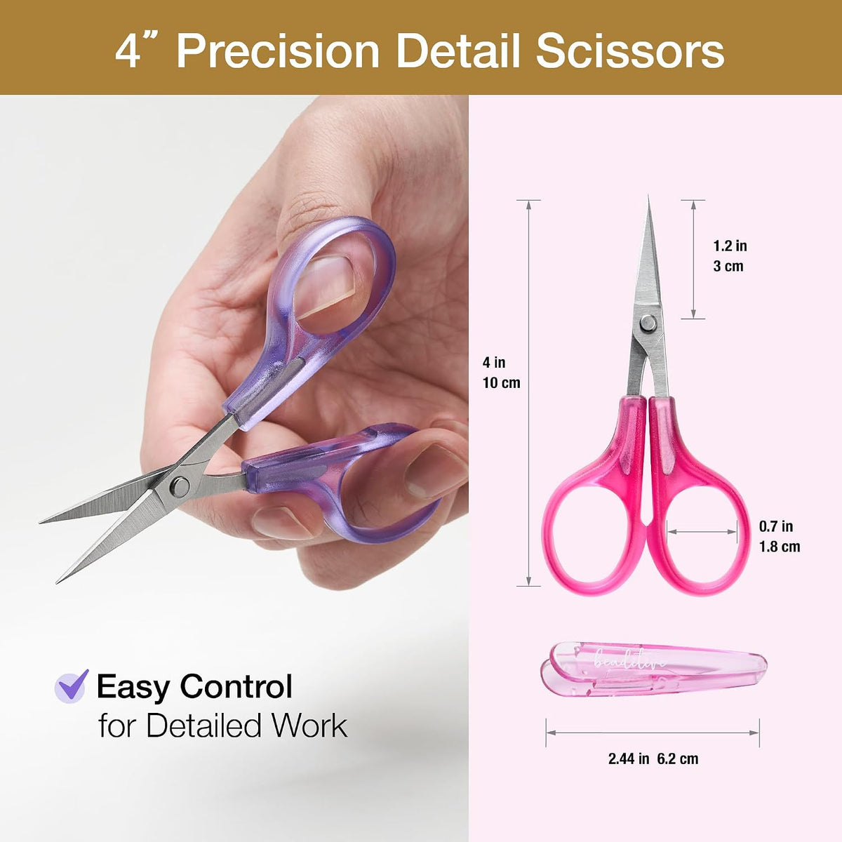 High Precision Detail Scissors Set (2-Pc) Sharp, Fine Tips | Paper Cutting, Scrapbooking, Sewing, Crafting | Stainless Steel | Protective Cover (Pastel)