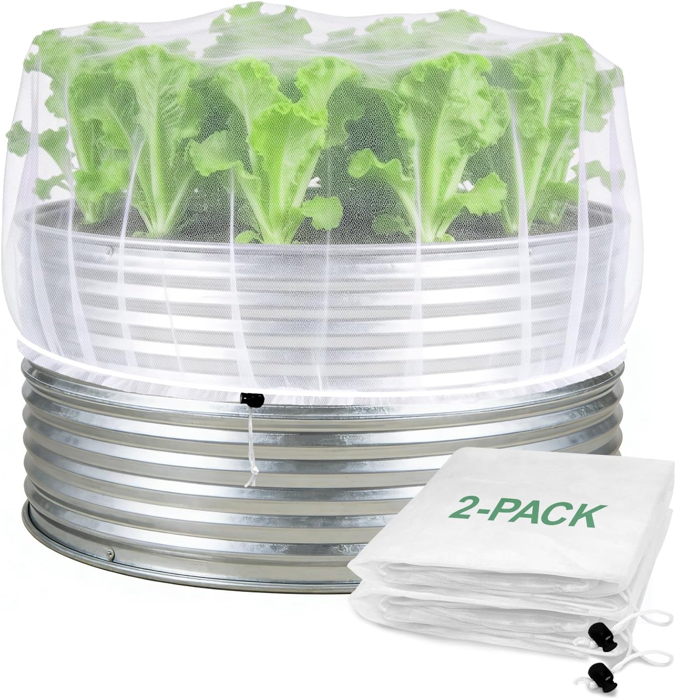 2 Pack Garden Netting for Raised Beds, Fits 2 ft Dia x 1 ft H Round Beds