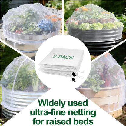 2 Pack Garden Netting for Raised Beds, Fits 2 ft Dia x 1 ft H Round Beds