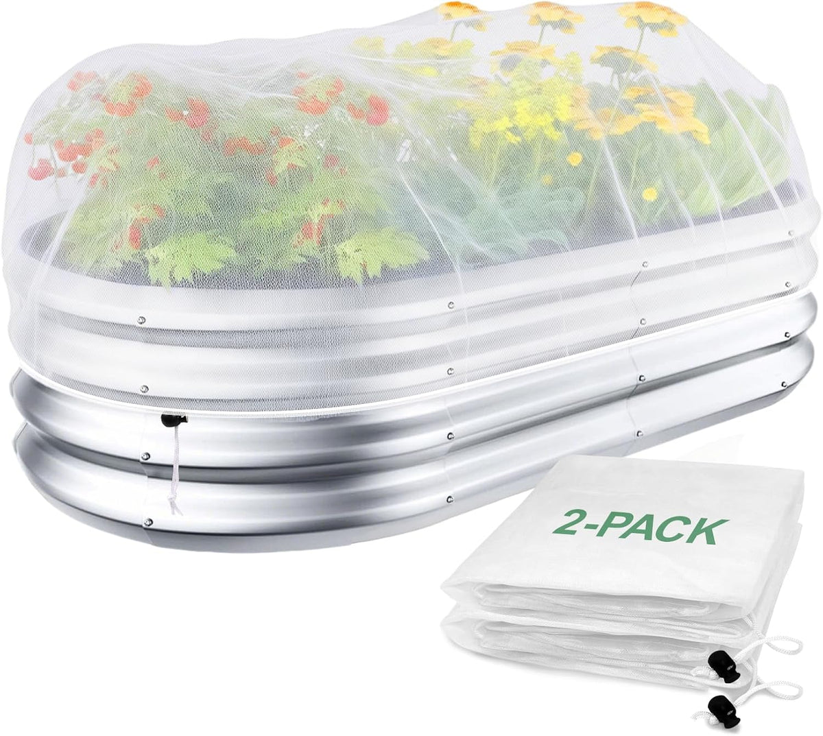2 Pack Garden Netting for Raised Beds, Fits 2 ft Dia x 1 ft H Round Beds