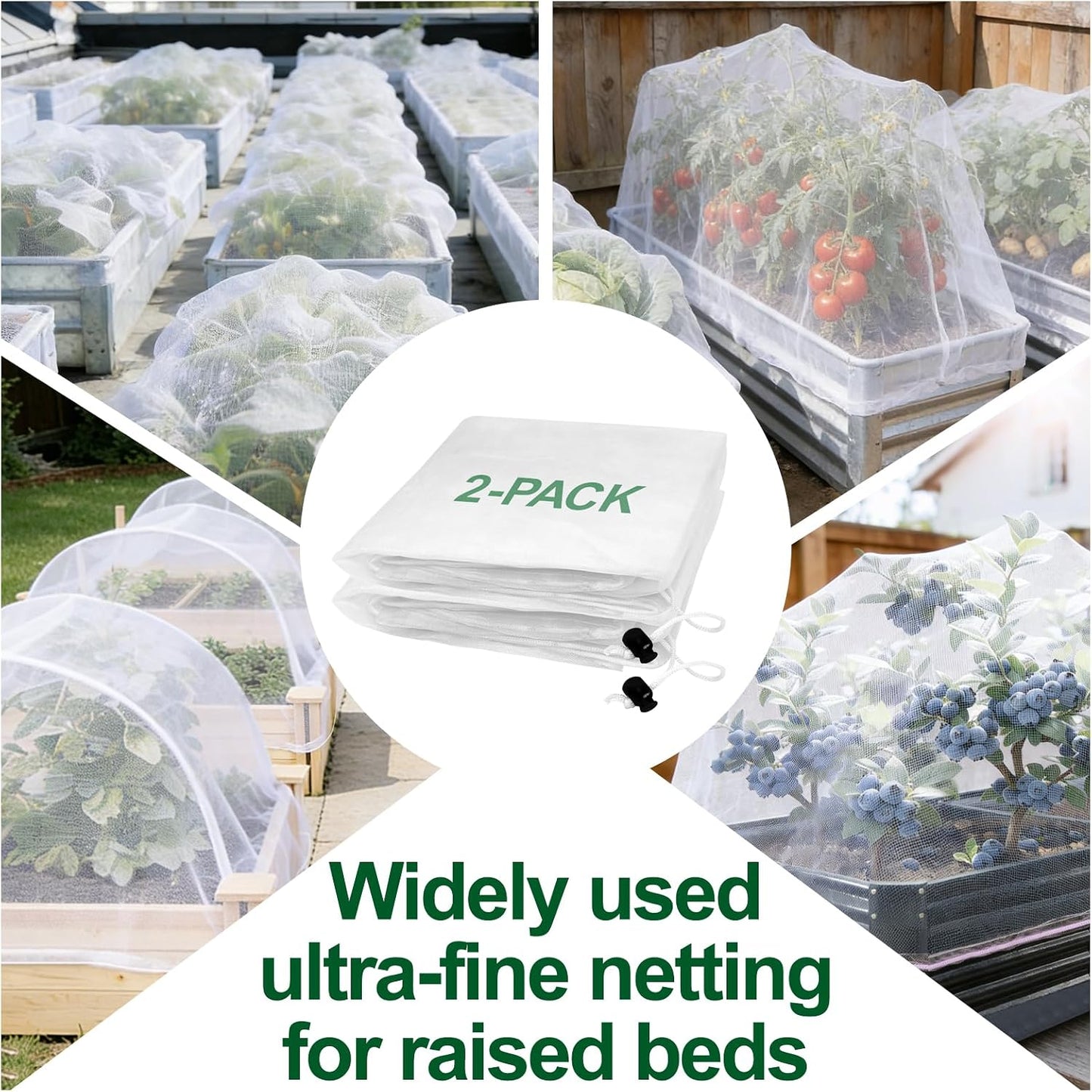 2 Pack Garden Netting for Raised Beds, Fits 2 ft Dia x 1 ft H Round Beds