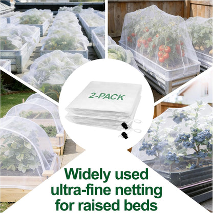 2 Pack Garden Netting for Raised Beds, Fits 2 ft Dia x 1 ft H Round Beds