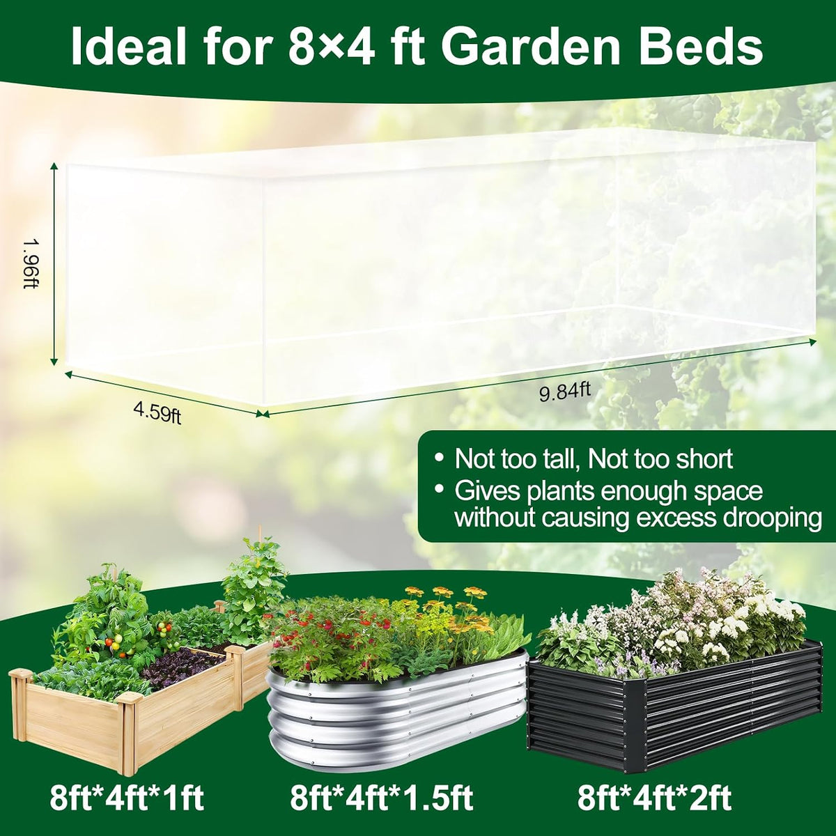 2 Pack Garden Netting for Raised Beds, Fits 2 ft Dia x 1 ft H Round Beds