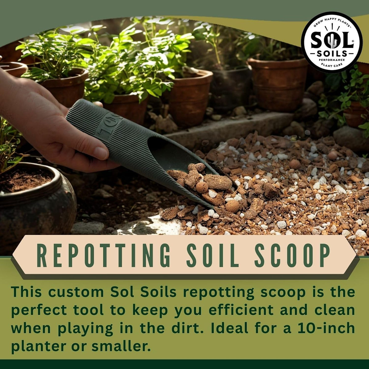 Granola Guy’s Scrumptious 8" Small Scoop for Transplanting, Potting, Repotting & Plant Care – Durable Gardening Tool for Soil, Sand, & More