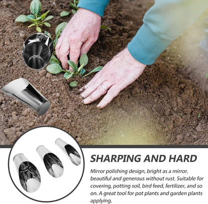 GANAZONO Stainless Steel Soil Scoop Set 3pcs Plant Soil Scoop Bonsai Flower Planting Shovel Cup for Potting Transplanting Weeding Succulent Garden Tasks