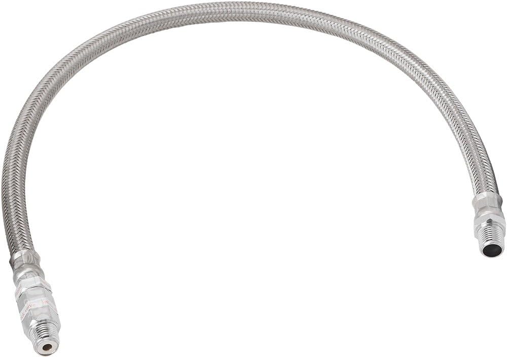 Stainless Steel Air Compressor Braided Leader Hose with Check Valve 1/4" NPT Male to 1/4" NPT Male 24inch Chrome VXA7334