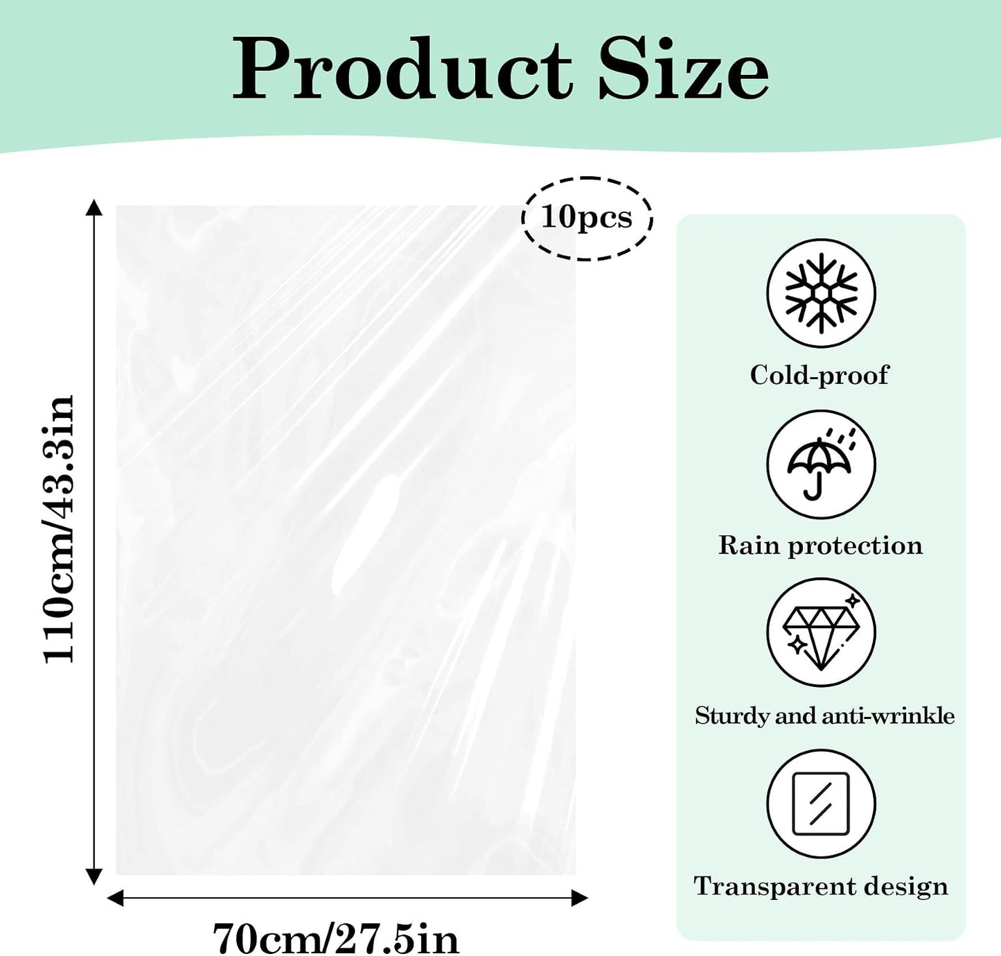 10 Pcs Winter Plant Covers Freeze Protection, Thickened PE Clear Film Cover, Waterproof Plant Shelter Bag for Outdoor Potted Plants Trees Shrub Rain Frost Protection（27.5×43.3 Inch）