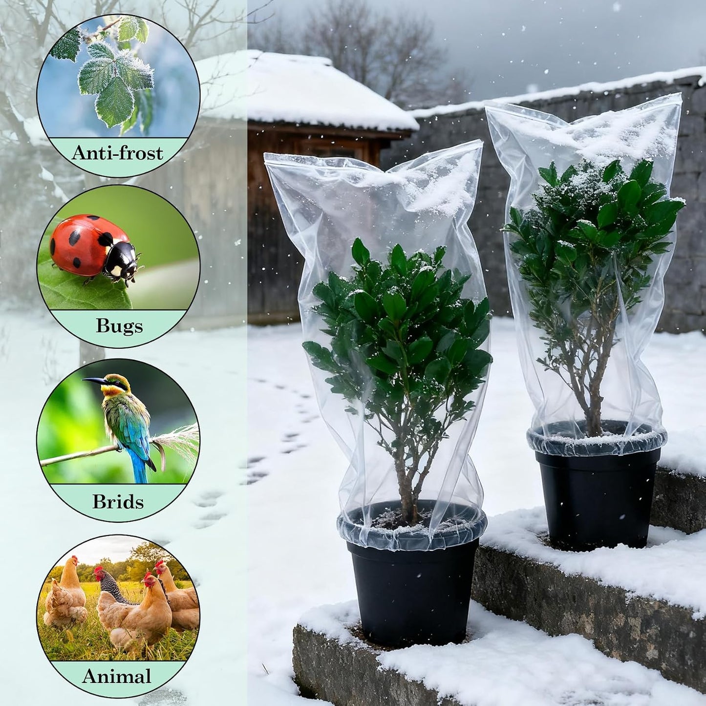 10 Pcs Winter Plant Covers Freeze Protection, Thickened PE Clear Film Cover, Waterproof Plant Shelter Bag for Outdoor Potted Plants Trees Shrub Rain Frost Protection（27.5×43.3 Inch）