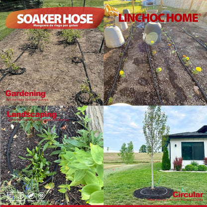 Soaker Hose 150FT 1/2 Inch with Solid Brass Connectors & Garden Stakes Kit, Flexible Leakproof Irrigation System for Garden, Lawn & Landscape
