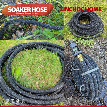 Soaker Hose 150FT 1/2 Inch with Solid Brass Connectors & Garden Stakes Kit, Flexible Leakproof Irrigation System for Garden, Lawn & Landscape