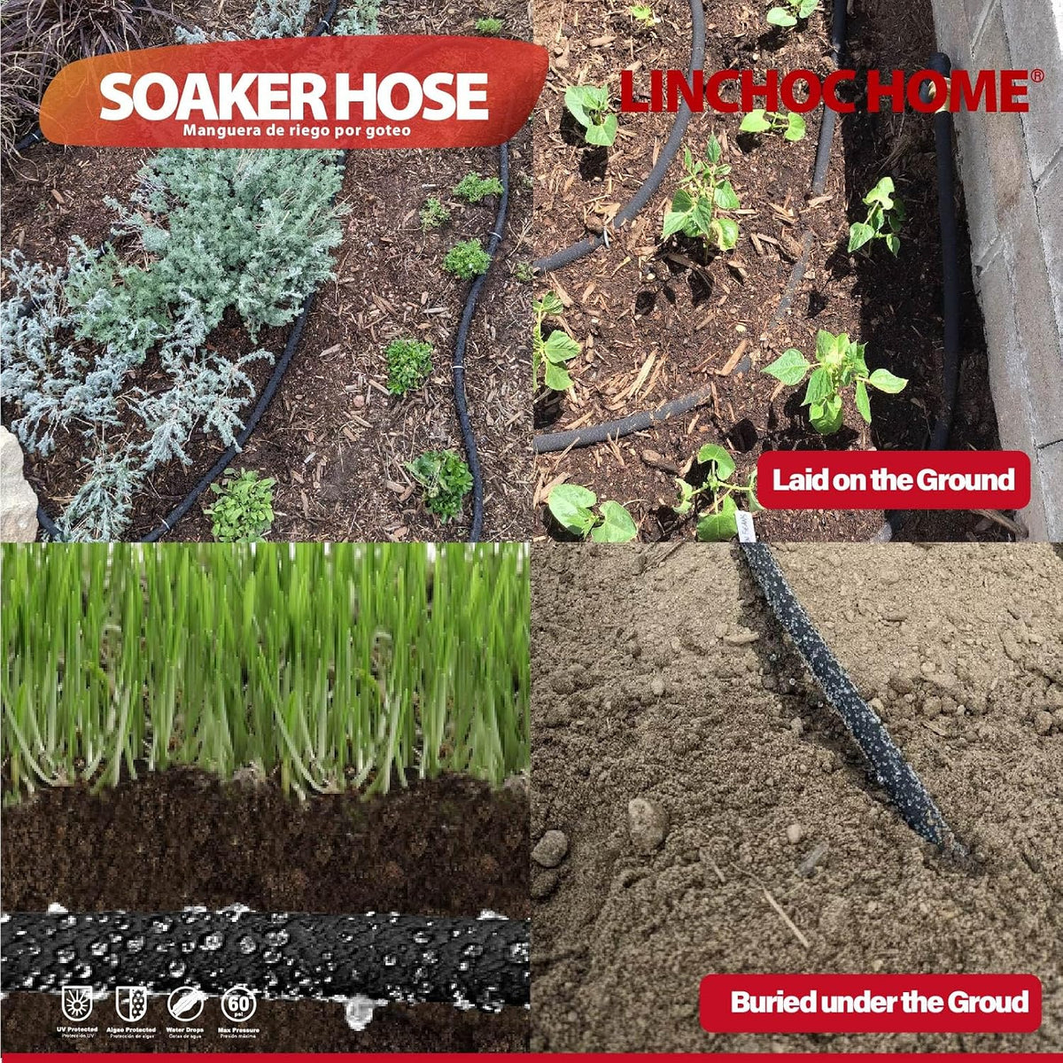 Soaker Hose 150FT 1/2 Inch with Solid Brass Connectors & Garden Stakes Kit, Flexible Leakproof Irrigation System for Garden, Lawn & Landscape