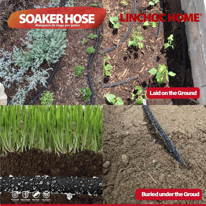 Soaker Hose 150FT 1/2 Inch with Solid Brass Connectors & Garden Stakes Kit, Flexible Leakproof Irrigation System for Garden, Lawn & Landscape
