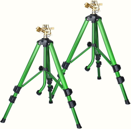 2Pack-Impact Sprinkler on Tripod Base, Heavy Duty Lawn Sprinkler 360° Coverage, Large Area Irrigation Sprinkler for Garden & Yard, Adjustable Height 16-37 Inch with Stable Base (2) CWS105201D-2