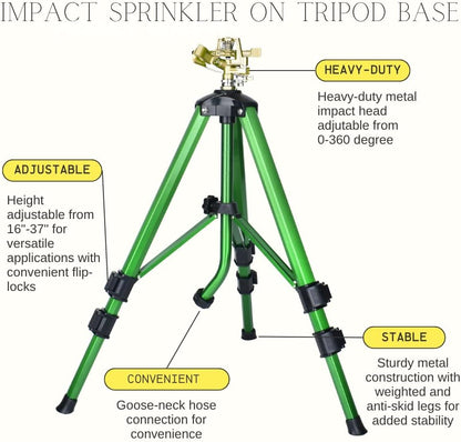 2Pack-Impact Sprinkler on Tripod Base, Heavy Duty Lawn Sprinkler 360° Coverage, Large Area Irrigation Sprinkler for Garden & Yard, Adjustable Height 16-37 Inch with Stable Base (2) CWS105201D-2