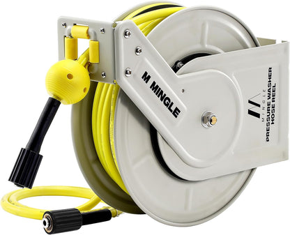 1/4"×60ft Retractable Pressure Washer Hose Reel, 3600 PSI