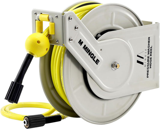 1/4"×60ft Retractable Pressure Washer Hose Reel, 3600 PSI
