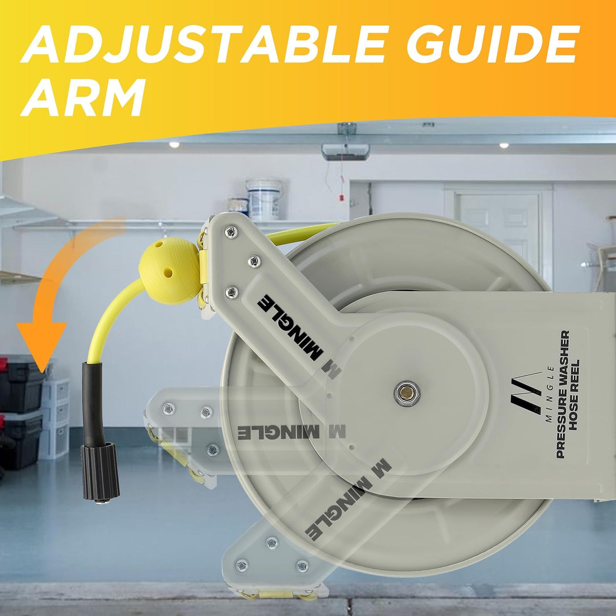 1/4"×60ft Retractable Pressure Washer Hose Reel, 3600 PSI