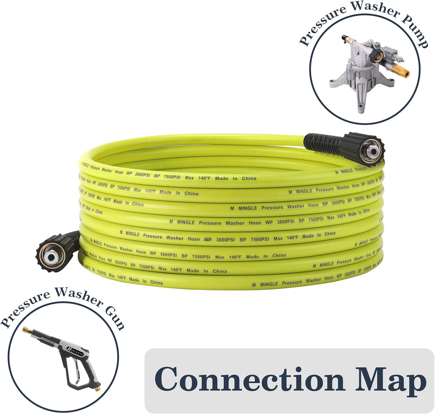 1/4"×60ft Retractable Pressure Washer Hose Reel, 3600 PSI