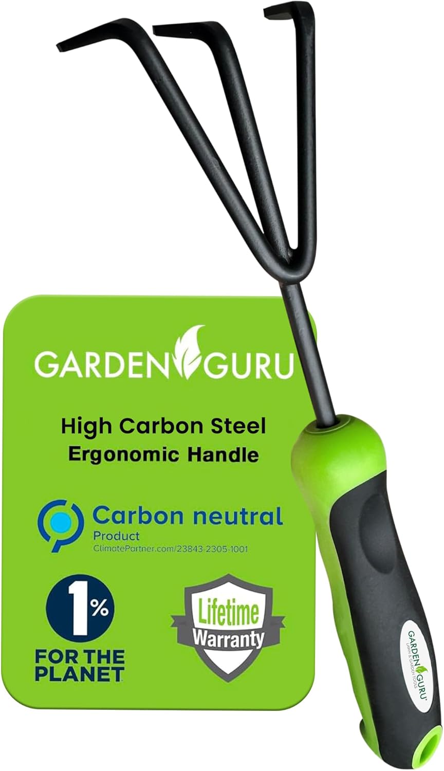 Hand Cultivator Rake Tiller Tool – High Carbon Steel for Ultimate Strength - Rust Resistant – Ergonomic Handle – Great for Gardening Cultivating Loosening Weeding